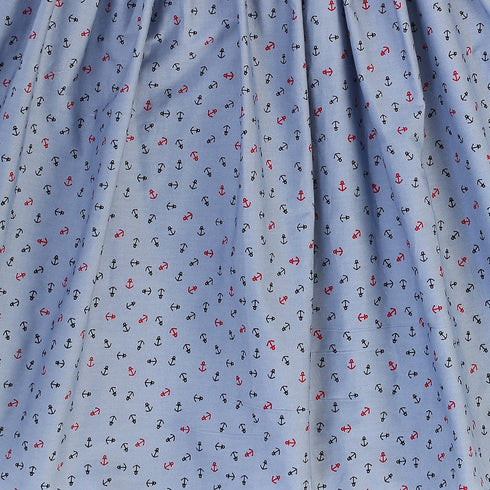 Girls Anchor Cotton Print Sleeveless Summer Dress with Bow, Sizes 2-14