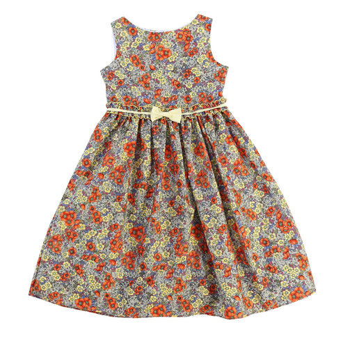 Girls Boho Floral Cotton Print Sleeveless Summer Dress with Bow, Sizes 2-14