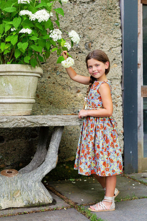 Girls Boho Floral Cotton Print Sleeveless Summer Dress with Bow, Sizes 2-14