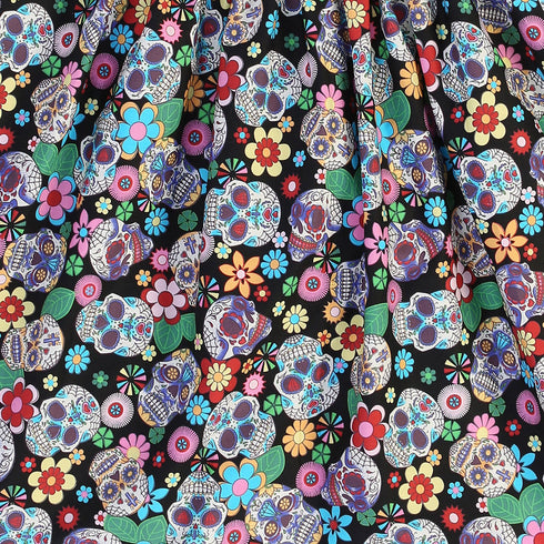 Girls Dia De Los Muertos Cotton Print Sleeveless Summer Dress with Bow, Sizes 2-21