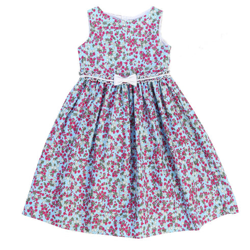 Girls Ditzy Floral Cotton Print Sleeveless Summer Dress with Bow, Sizes 2-14