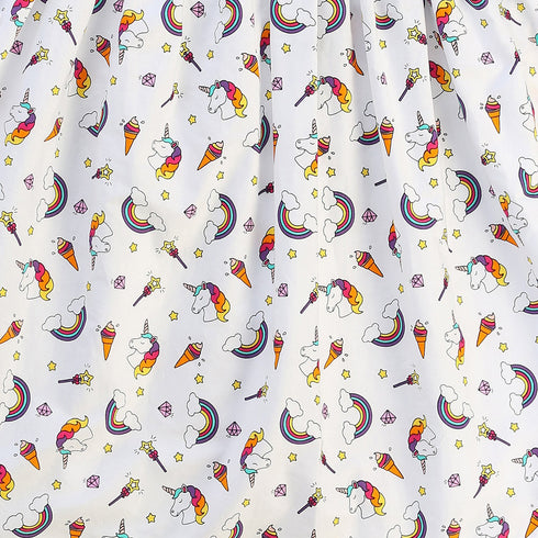Girls White Unicorn Cotton Print Sleeveless Summer Dress with Bow, Sizes 2-21
