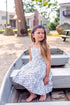 Girls White Nautical Print Shoulder Tie Cotton Dress, Sizes 2-14
