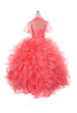 Big Girls Coral Sequin Sparkly Ruffle Bolero Pageant Dress 8-14