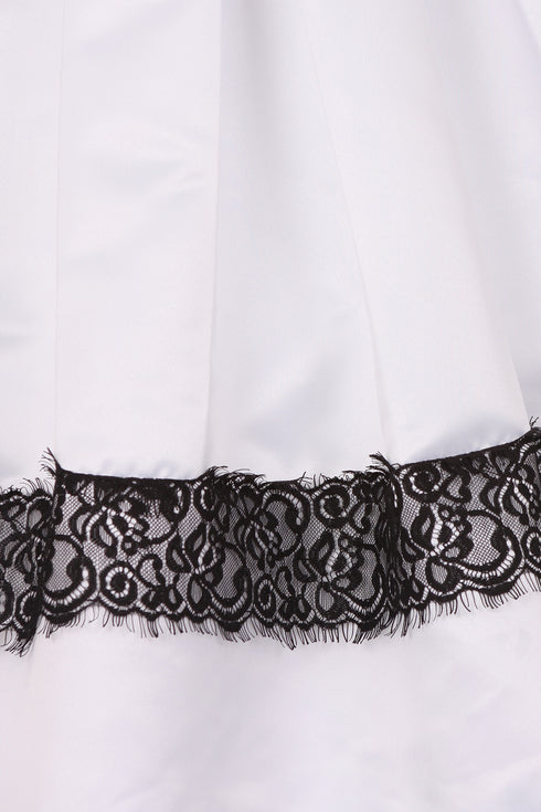 Girls White Satin Lace Trim Special Occasion Dress 2-14