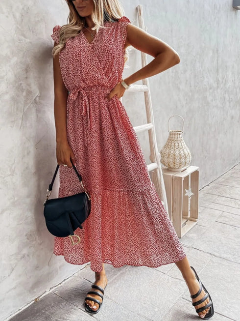 ruffled-surplice-printed-cap-sleeve-dress OhSoStyled at Sophia's Style-2