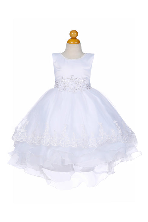 Girls High-Low Party Dress with Lace Appliqué – Easter, Flower Girl & Special Occasion Dress 3-12
