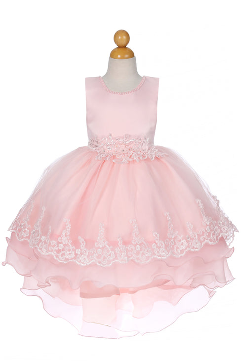 Girls High-Low Party Dress with Lace Appliqué – Easter, Flower Girl & Special Occasion Dress 3-12