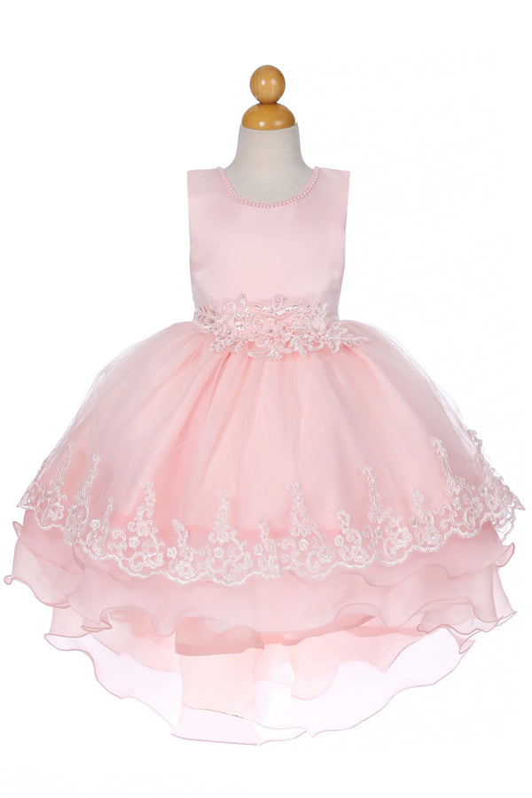 Girls High-Low Party Dress with Lace Appliqué – Easter, Flower Girl & Special Occasion Dress 3-12