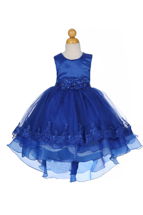 Girls High-Low Party Dress with Lace Appliqué – Easter, Flower Girl & Special Occasion Dress 3-12