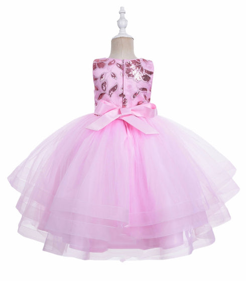 Girls Sequin Floral Tulle Easter & Party Dress – Floor Length Girls Gown 3-12