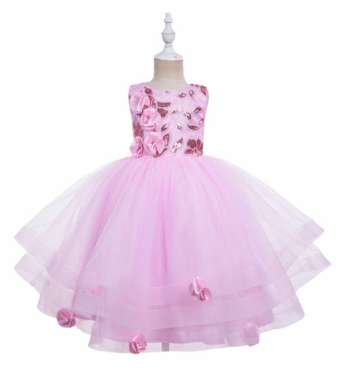 Girls Sequin Floral Tulle Easter & Party Dress – Floor Length Girls Gown 3-12
