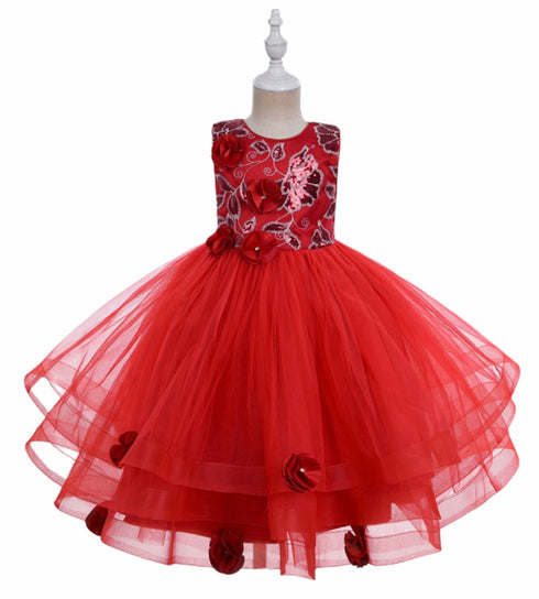Girls Sequin Floral Tulle Easter & Party Dress – Floor Length Girls Gown 3-12
