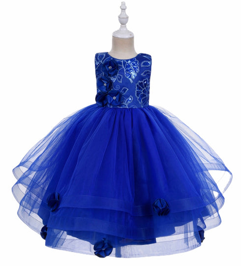 Girls Sequin Floral Tulle Easter & Party Dress – Floor Length Girls Gown 3-12