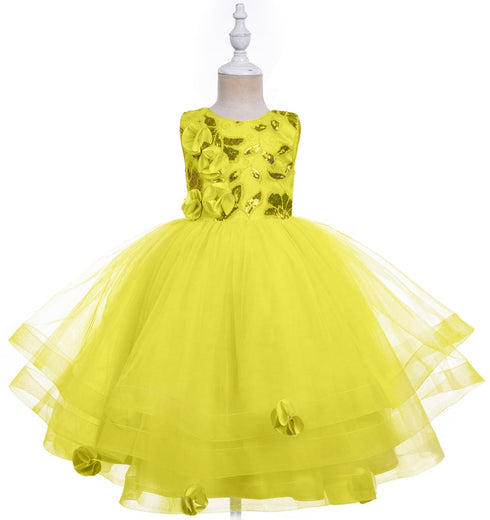 Girls Sequin Floral Tulle Easter & Party Dress – Floor Length Girls Gown 3-12
