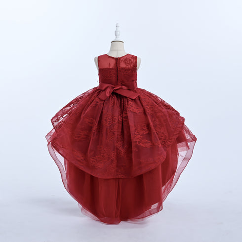 Girls Lace High-Low Party Dress with Bow Back 3-12