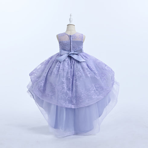 Girls Lace High-Low Party Dress with Bow Back 3-12