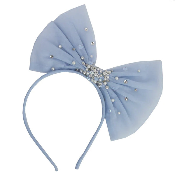 Girls Sky Blue Sparkle Bow Headband
