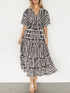 ruched-printed-v-neck-half-sleeve-midi-dress OhSoStyled - Sophia's Style in Black-5