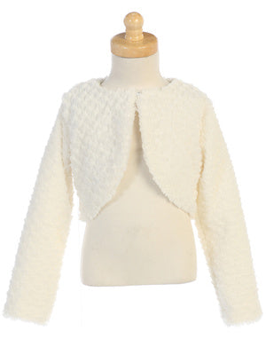 Lito Big Girls White Faux Fur Soft Swirl manga larga elegante Bolero 6-10