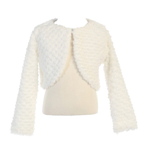 Lito Little Girls White Faux Fur Soft Swirl Long Sleeved Stylish Bolero 2T-5 - SophiasStyle.com