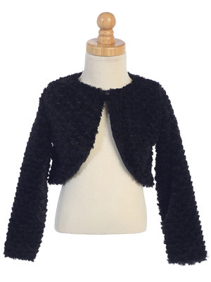 Lito Big Girls White Faux Fur Soft Swirl manga larga elegante Bolero 6-10