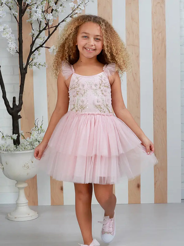 Girls Camille Pink Floral Embroidered Tutu Party Dress 12M-14