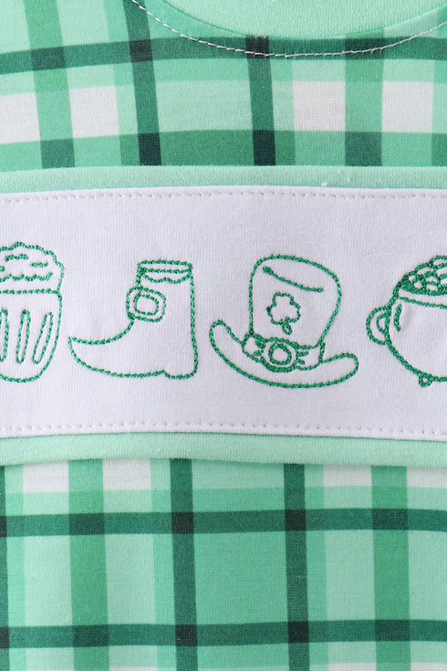 Green parade embroidery gingham romper