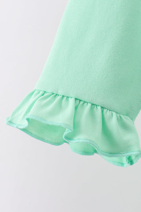 Green parade embroidery ruffle gingham pants set