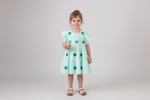 Mint clover sequin ruffle tiered dress