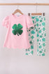 Pink clover glitter pants set