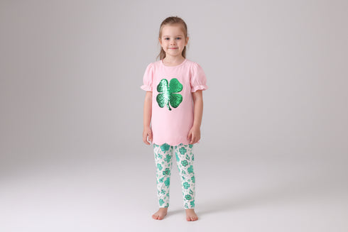 Pink clover glitter pants set