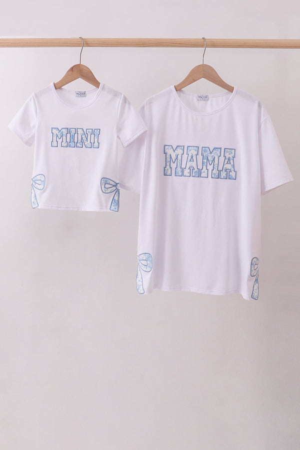 White MAMA bow applique mom&me top
