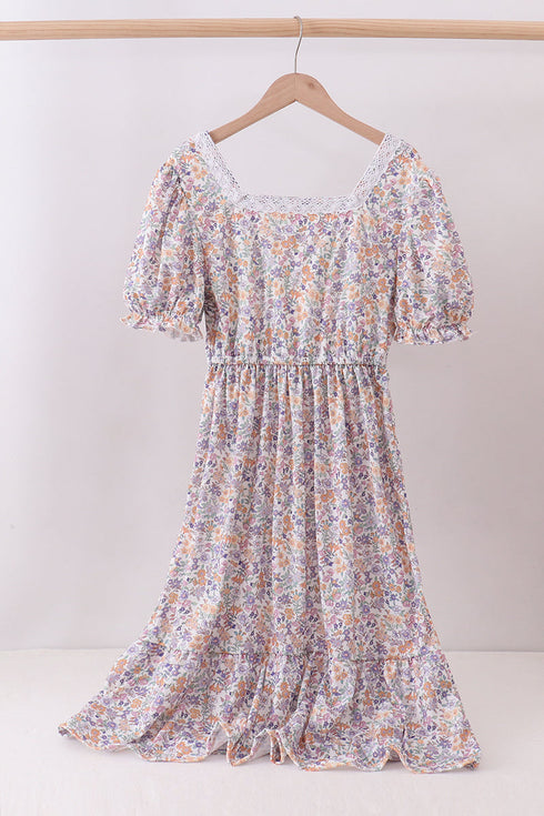 Purple floral lace women dress