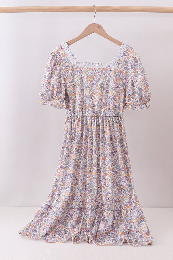 Purple floral lace women dress