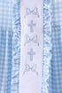 Blue cross bow embroidery ruffle gingham shorts set
