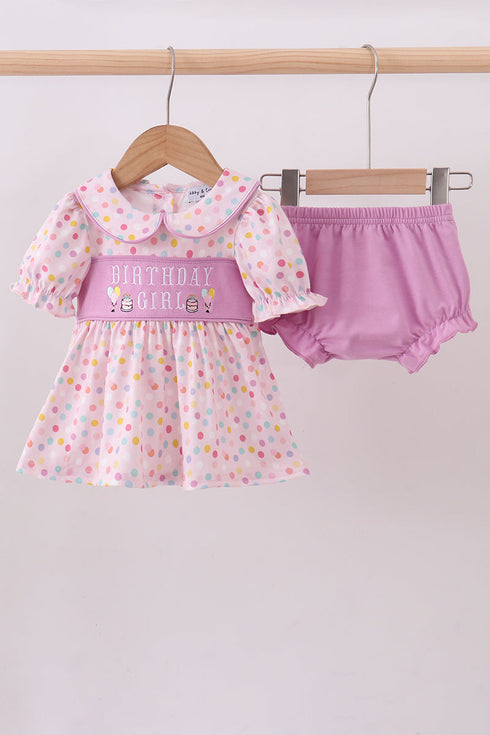 Purple birthday embroidery bloomer set