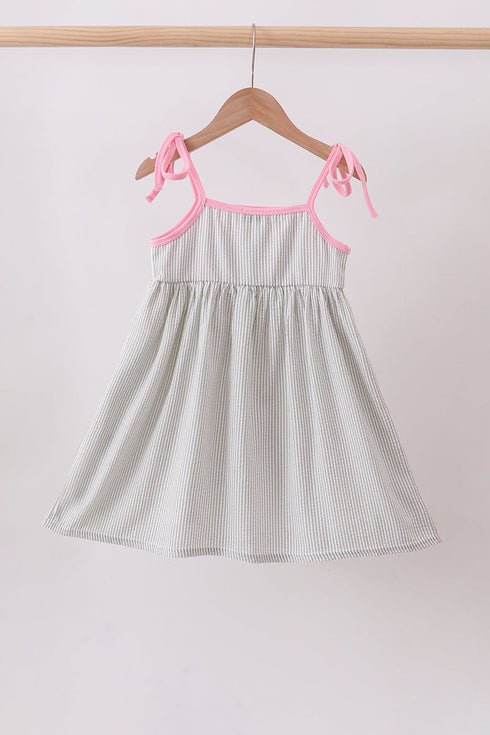 Pink seersucker farm animals embroidery ruffle dress