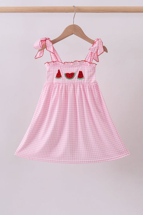 Pink watermelon embroidery ruffle dress