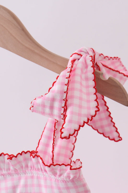 Pink watermelon embroidery ruffle dress