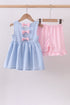 Blue sailboat embroidery jacquard shorts set