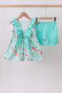 Blue sailboat print ruffle shorts set