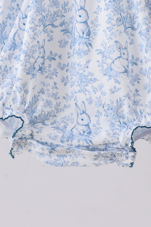 Navy bunny embroidery floral peter pan collar bubble