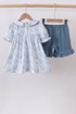 Navy bunny embroidery floral peter pan collar shorts set