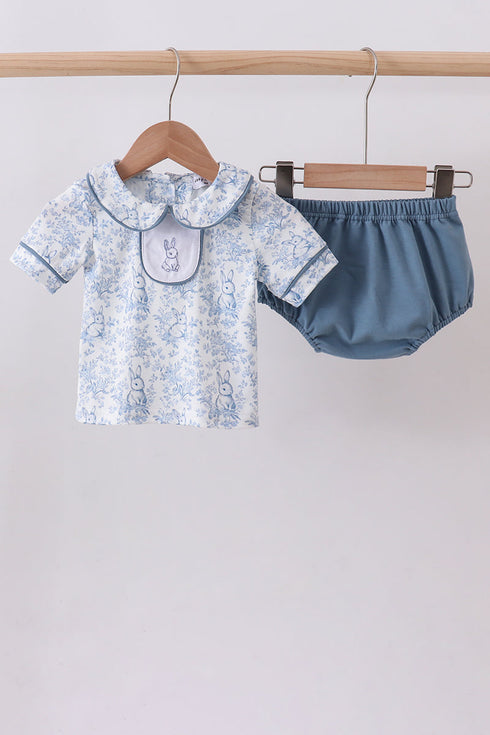 Navy bunny embroidery peter pan collar bloomer set