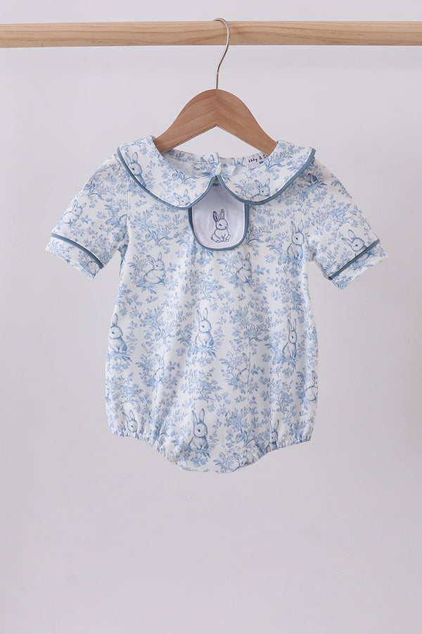 Navy bunny embroidery peter pan collar bubble
