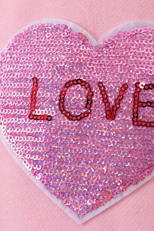 Pink heart love smile sequin fleece mom&me sweatshrit