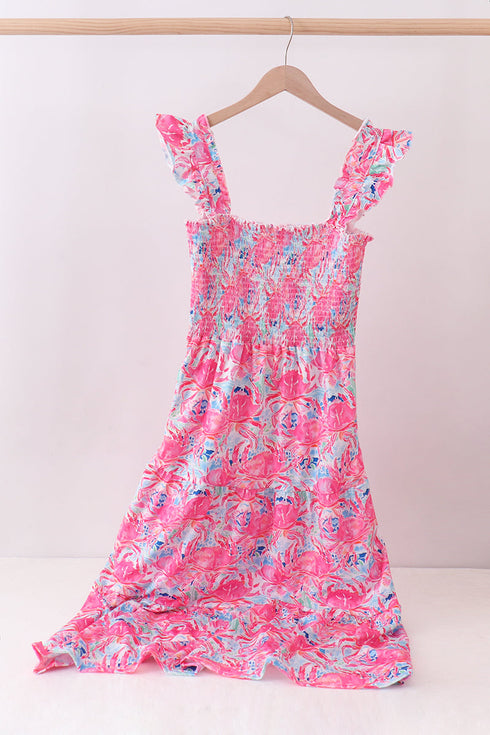 Pink floral smocked ruffle mom&me tiered dress
