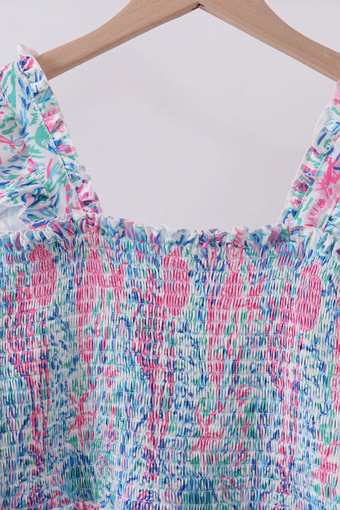Blue marine smocked ruffle tiered mom&me dress