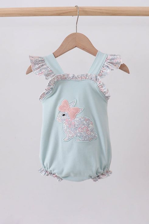 Blue floral bunny applique ruffle bubble